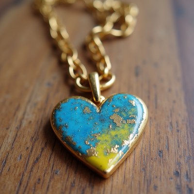 Gold heart pendant on necklace