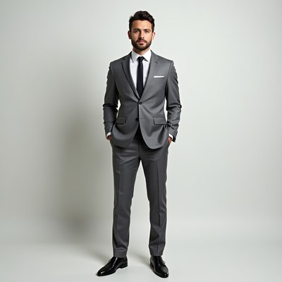 Man in gray suit standing indoors