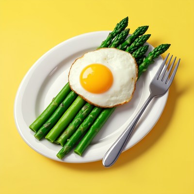 Egg and asparagus on plate
