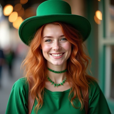 Woman in green hat smiling