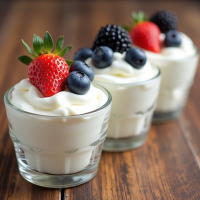 Dessert cups with berries and cream