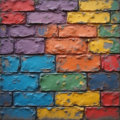 Colorful brick wall in urban setting