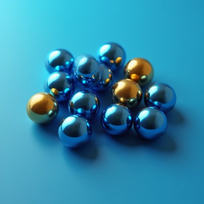 Shiny balls on blue surface