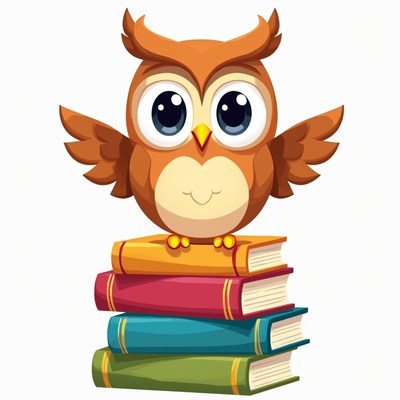 Owl sitting on colorful books