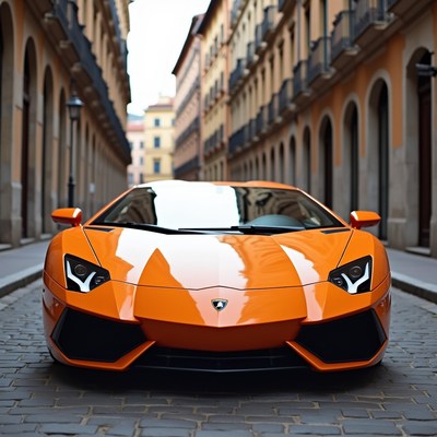Sports car parked on narrow street