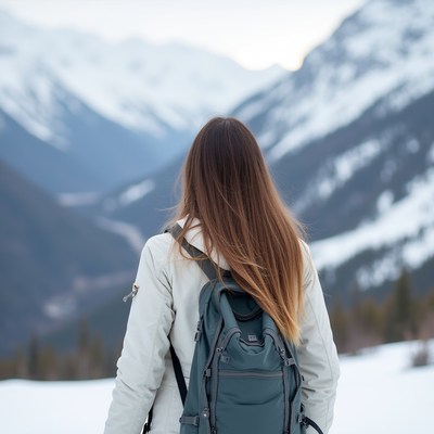 Woman hiking in snowy mountains