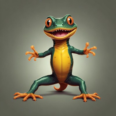 Lizard toy posing on gray background