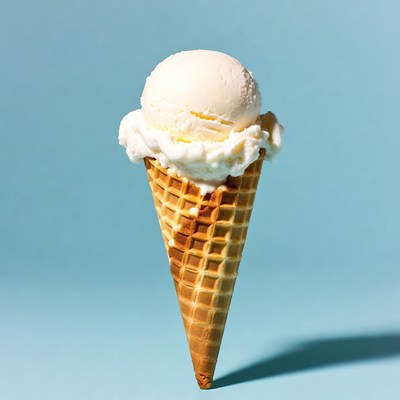 Ice cream in a cone against blue background