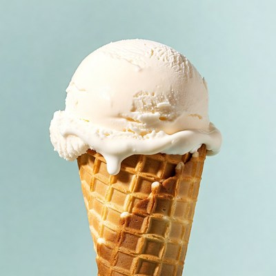 Creamy ice cream cone in focus