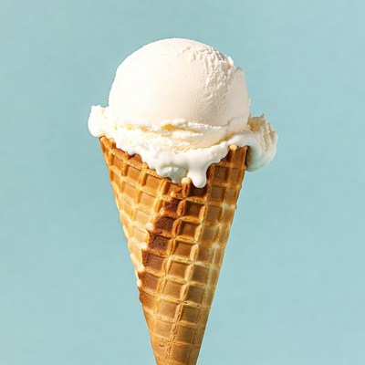 Ice cream cone with vanilla scoop