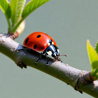 Ladybug on a branch in sunlight