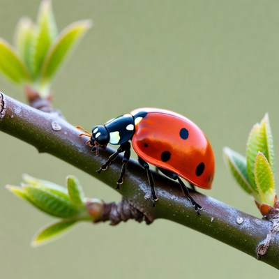 Ladybug on a green leaf