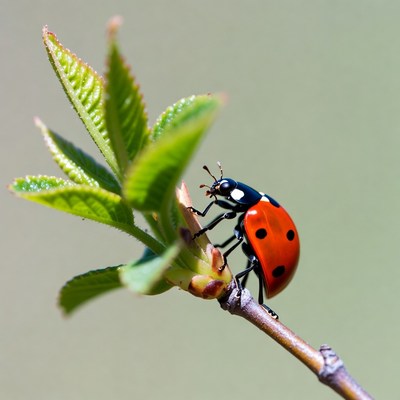 Ladybug on a green leaf