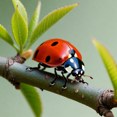 Ladybug on green leaf stem