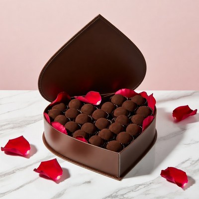 Heart-shaped box of chocolate truffles