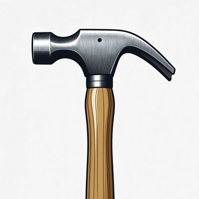 Hammer with wooden handle close up