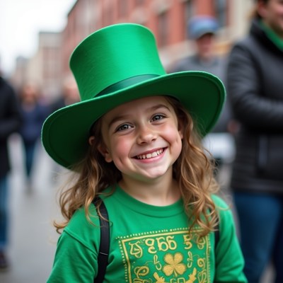 Girl in green hat at parade