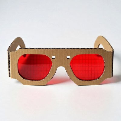 Crafted cardboard glasses with red lenses