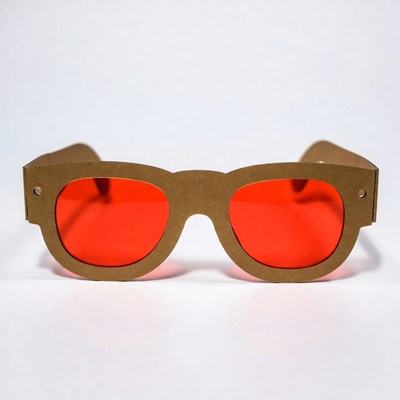 Cardboard sunglasses with red lenses
