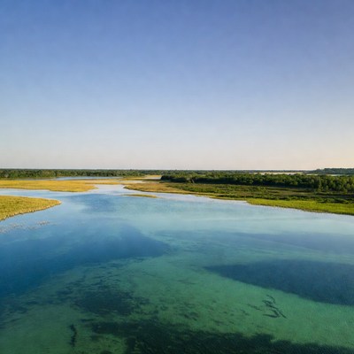 Beautiful river landscape at sunset
