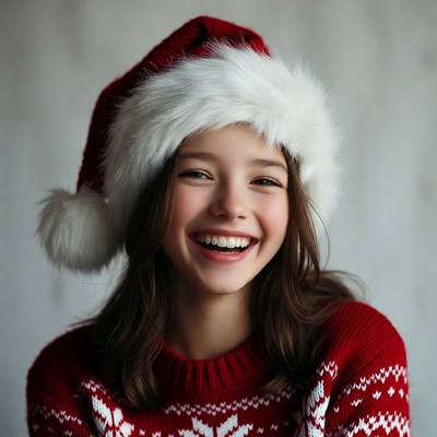 Girl smiling in christmas hat