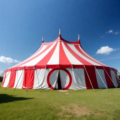 Red and white circus tent in daytime