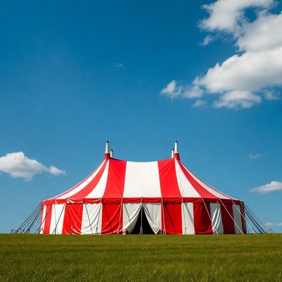 Colorful circus tent under clear sky