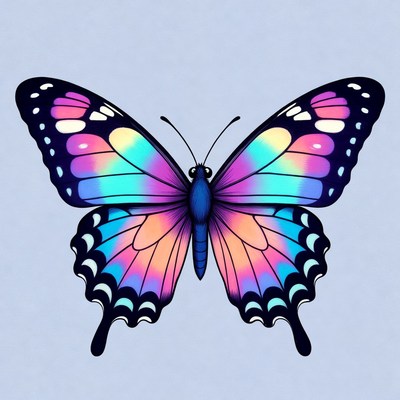Butterfly with colorful wings on blue background