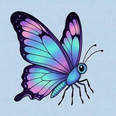 Colorful butterfly with blue and purple wings
