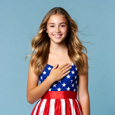 Young girl shows respect for flag