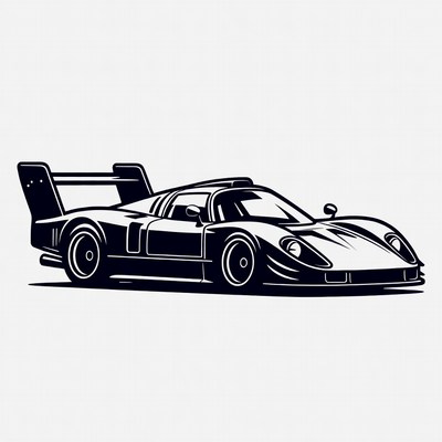 Racing car design in black and white