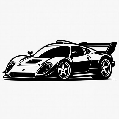 Classic race car design in black and white