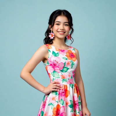 Girl wearing floral dress smiling