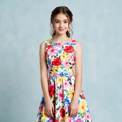 Girl in floral dress smiling