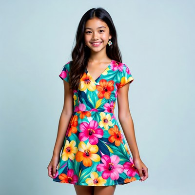 Girl in colorful flower dress