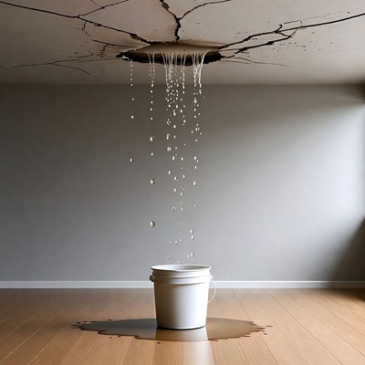 Water leaks from ceiling into bucket