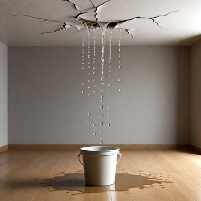 Water dripping from ceiling cracks