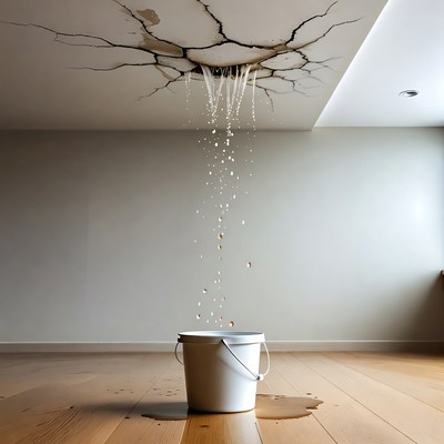 Water leaking through ceiling crack