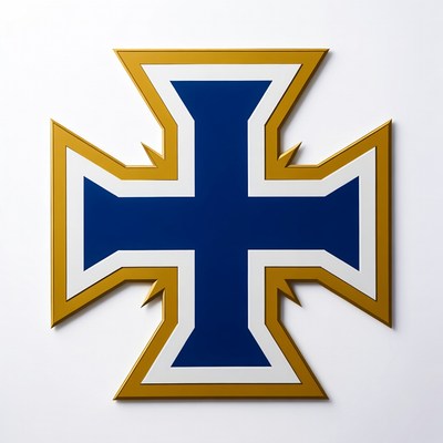 Cross emblem with blue and gold design
