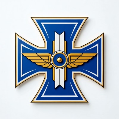 Iconic winged emblem design display