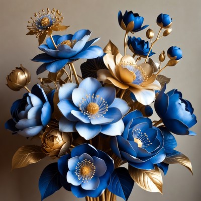 Colorful blue and gold flower arrangement