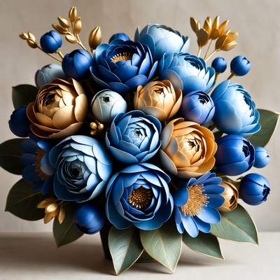 A bouquet made of paper flowers is displayed