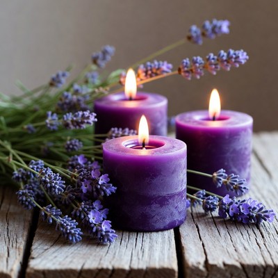 Lavender candles with fresh flowers