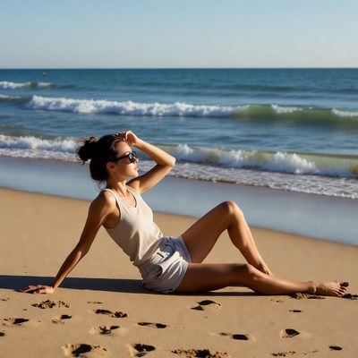 Relaxing on the sandy beach in daylight