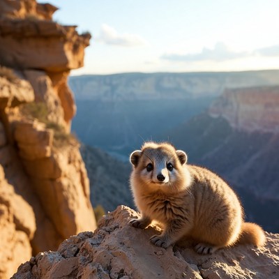 Cute animal sits on cliff edge