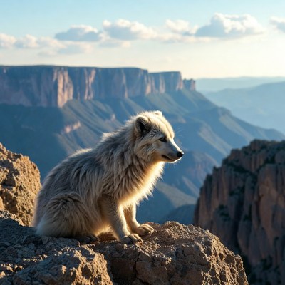Wolf sits on rocky ledge