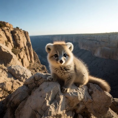 Cute animal on rocky cliff in sunlight