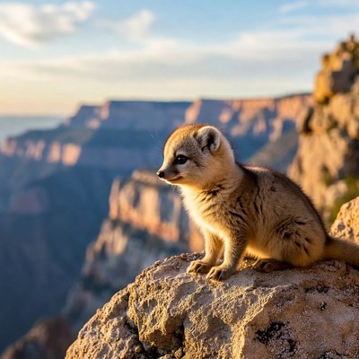 Small animal on rock at sunset