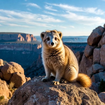 Mammal sits on rock in canyon