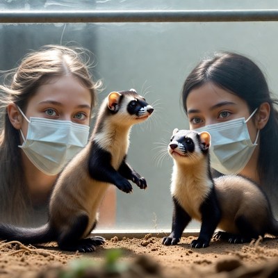 Close encounter with ferrets in zoo